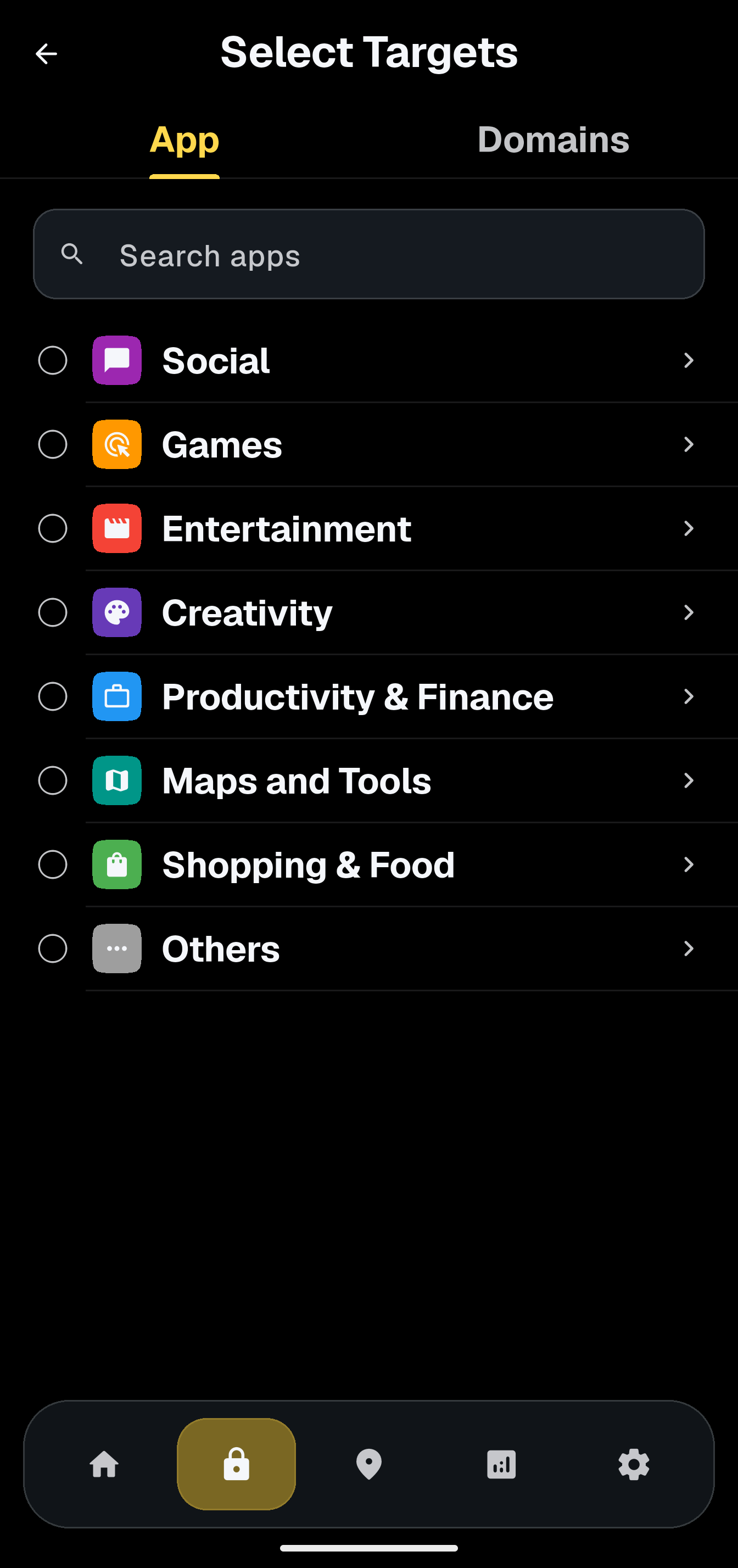 RAPT app and website target selection