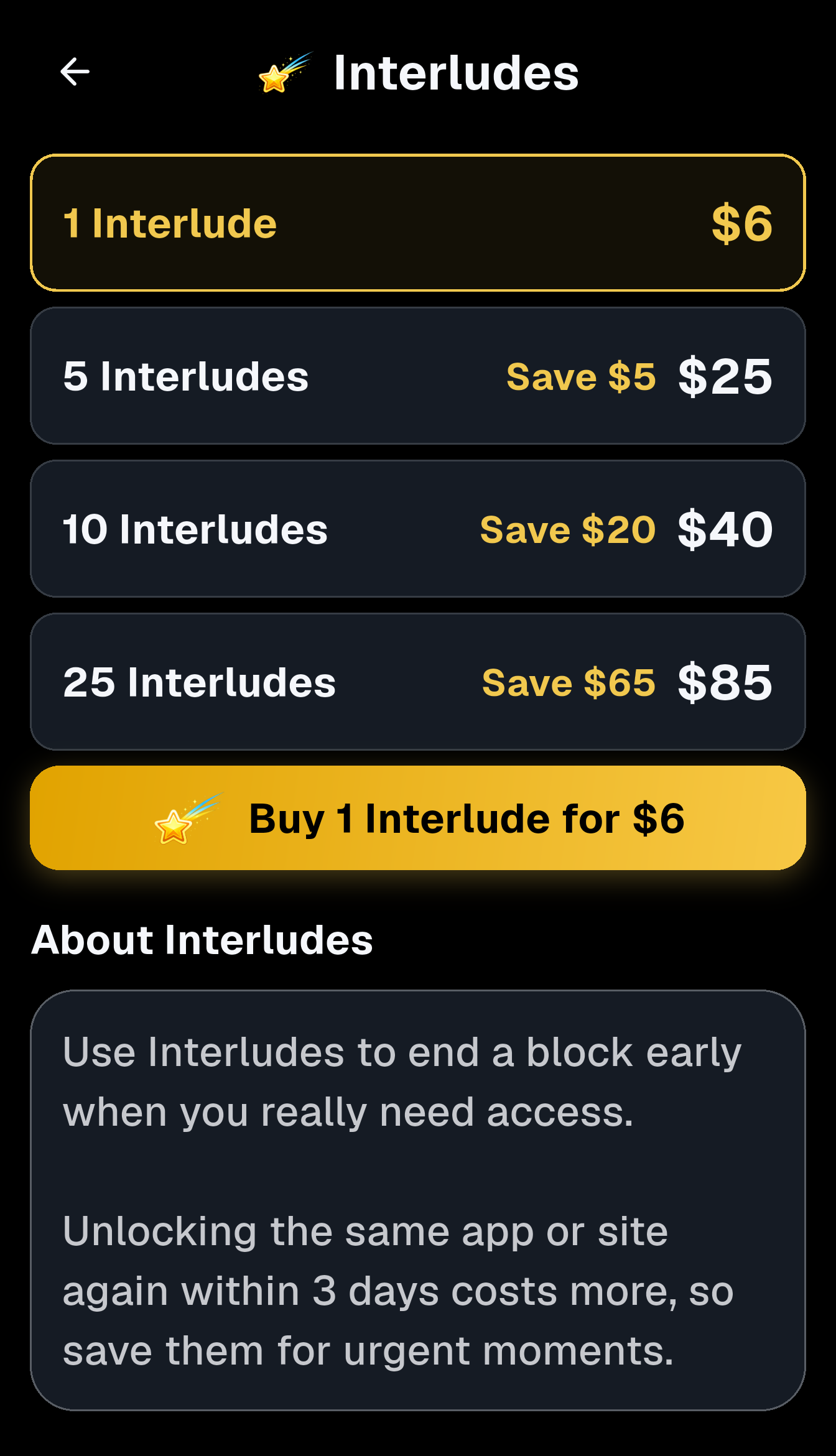 RAPT Interlude Token Balance screen